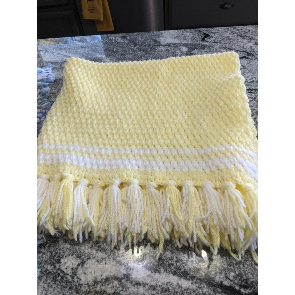 Two Vintage Handmade Crocheted Lap Blankets With Fringe
